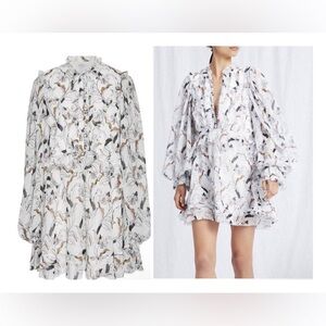 ACLER Matise White, Tan & Grey Ruffle Mini Dress NWT Cattelya Orchid